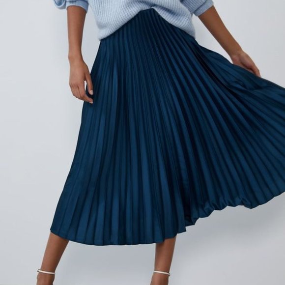 Zara Dresses & Skirts - Zara Pleated Navy Blue Midi Skirt, medium